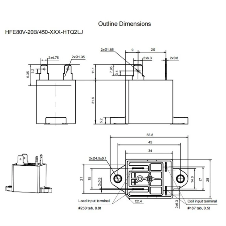 HONGFA HFE80V-20B Contactor Rated Control Voltage DC12V/24V 20A high quality